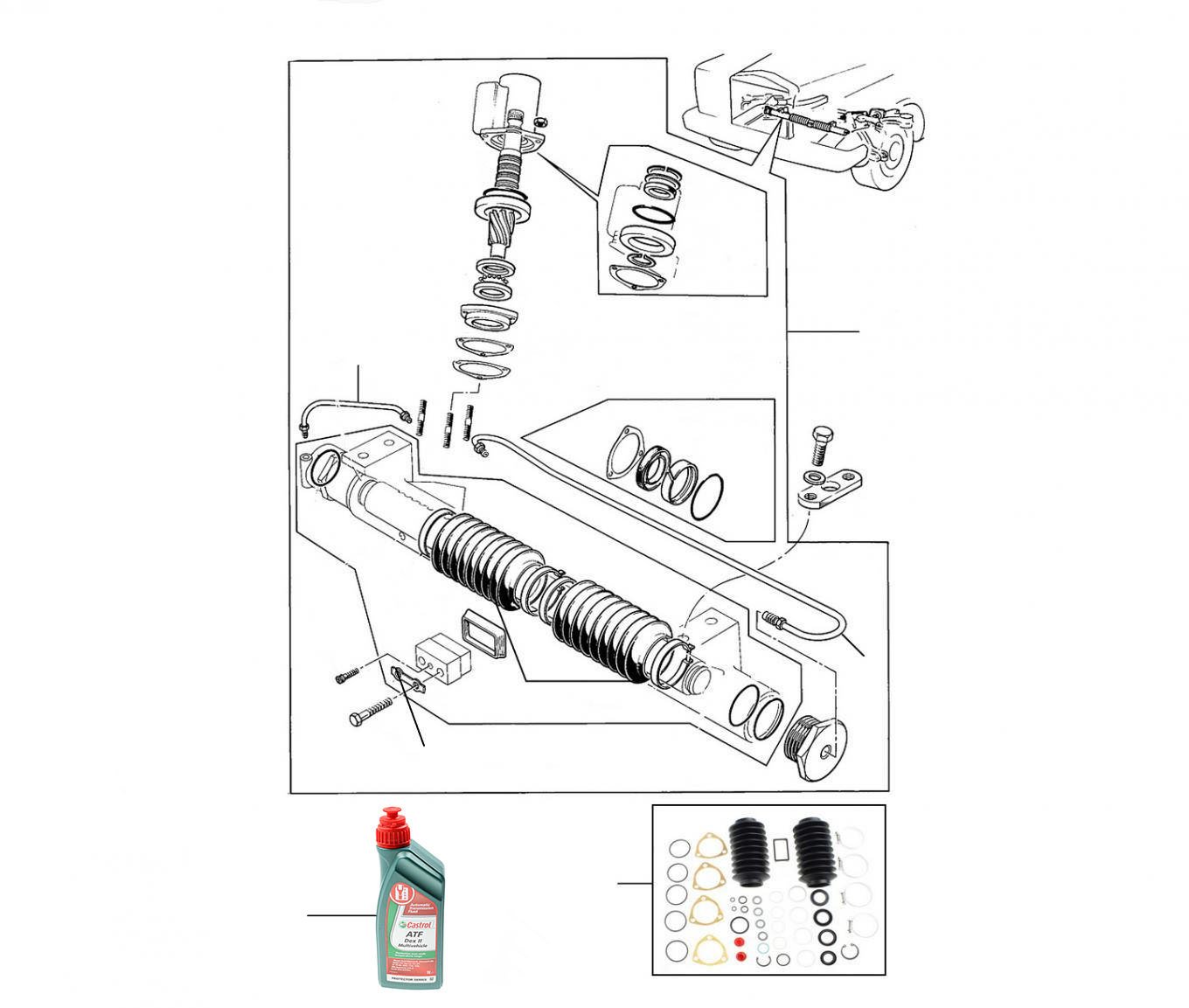 43034 Steering rack 01001 till 24996 (Rectangular Mounting Feet) - VIN 01001 till 24996 (Rectangular Mounting Feet)